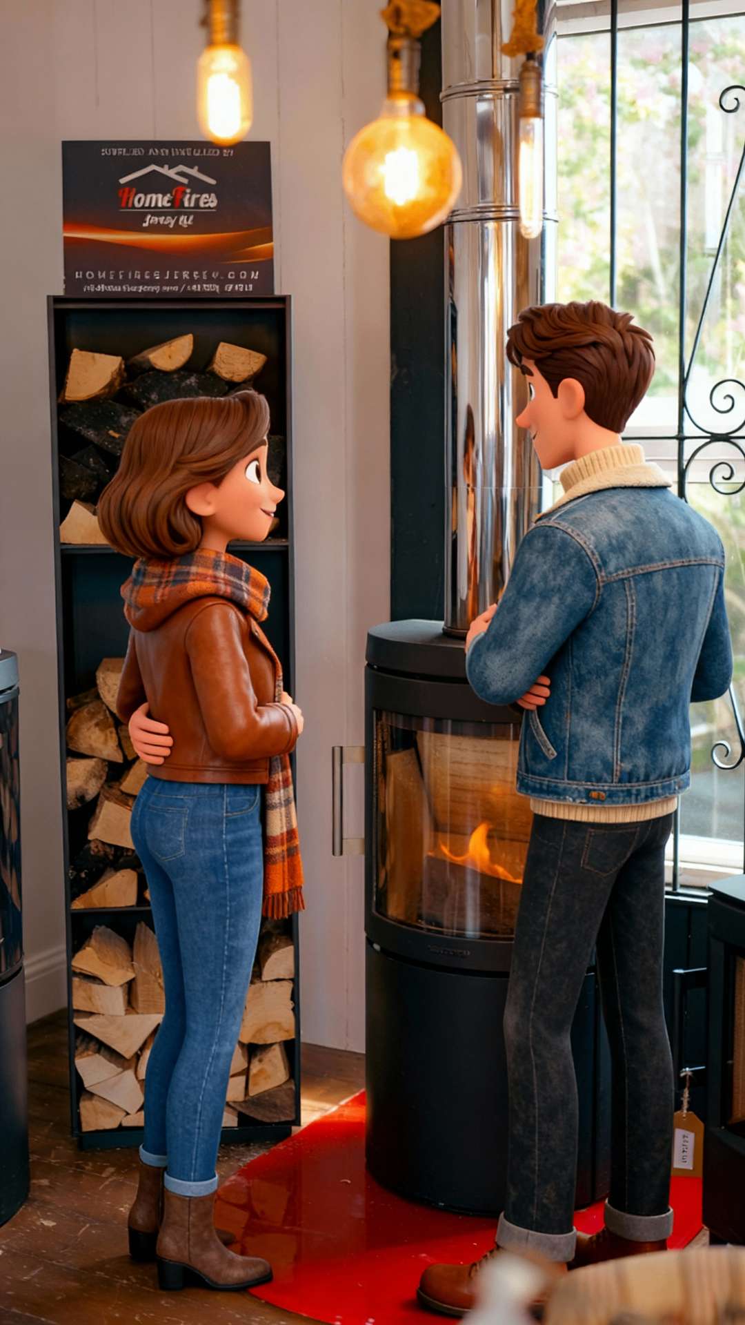 Couple enjoying cozy moments by the fireplace